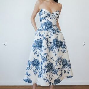 Jenny Yoo Blue and White Strapless Dress